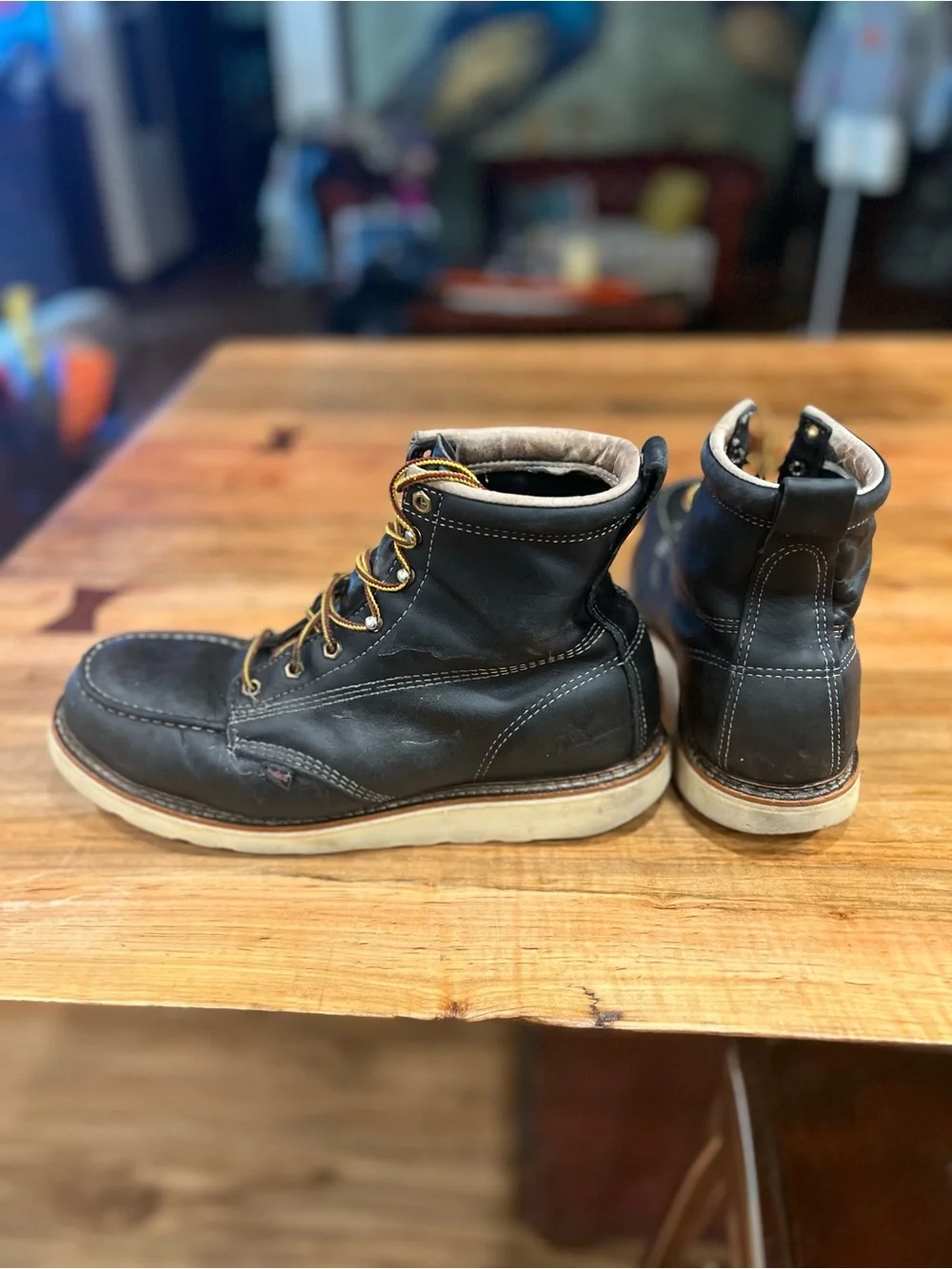 Thorogood Black Moc Toe Work Boots with Contrast Laces